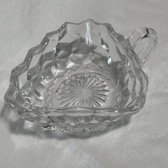 Fostoria American Three Cornered Handled Nappy Clear Glows Under Black Light - Picture 1 of 6